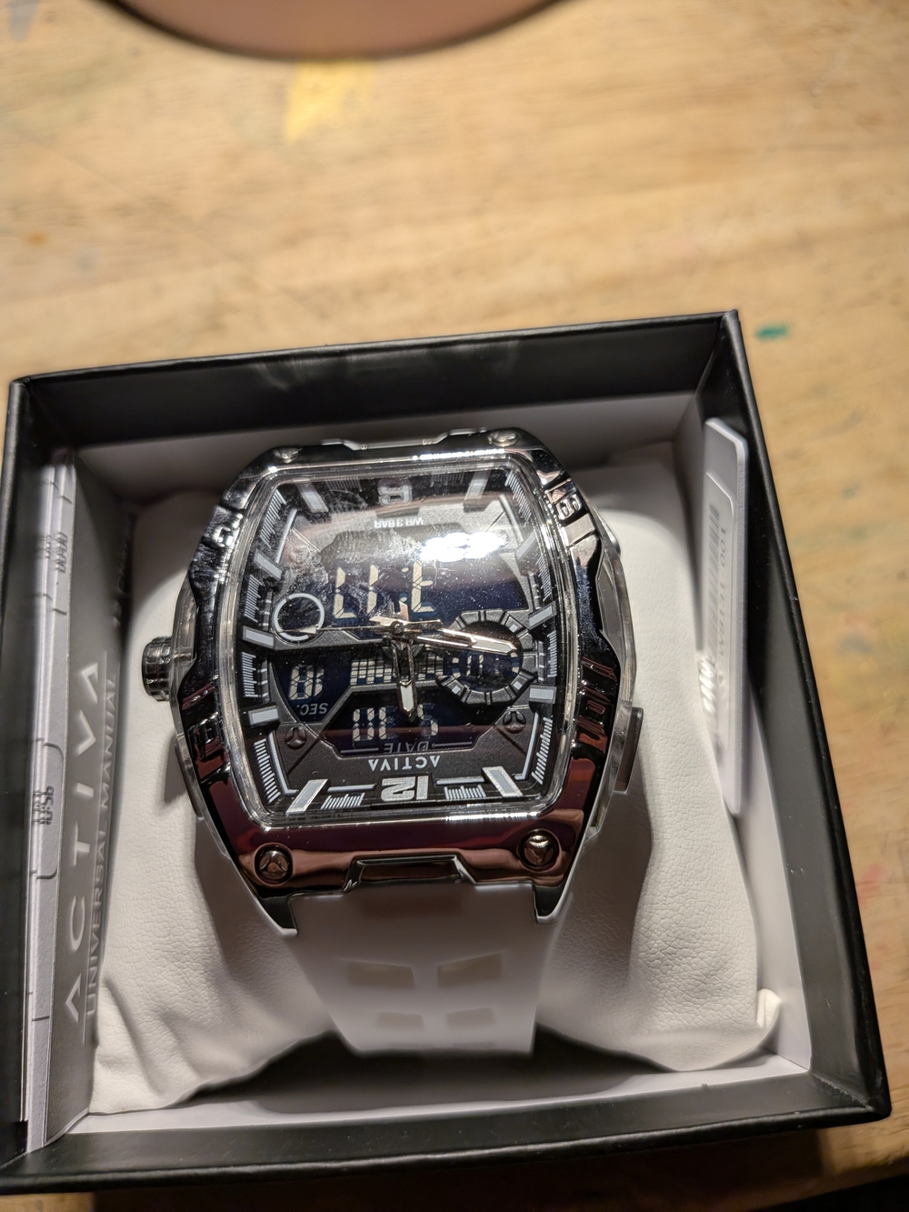 Invicta Silver Case with White Strap Dual-Display Watch